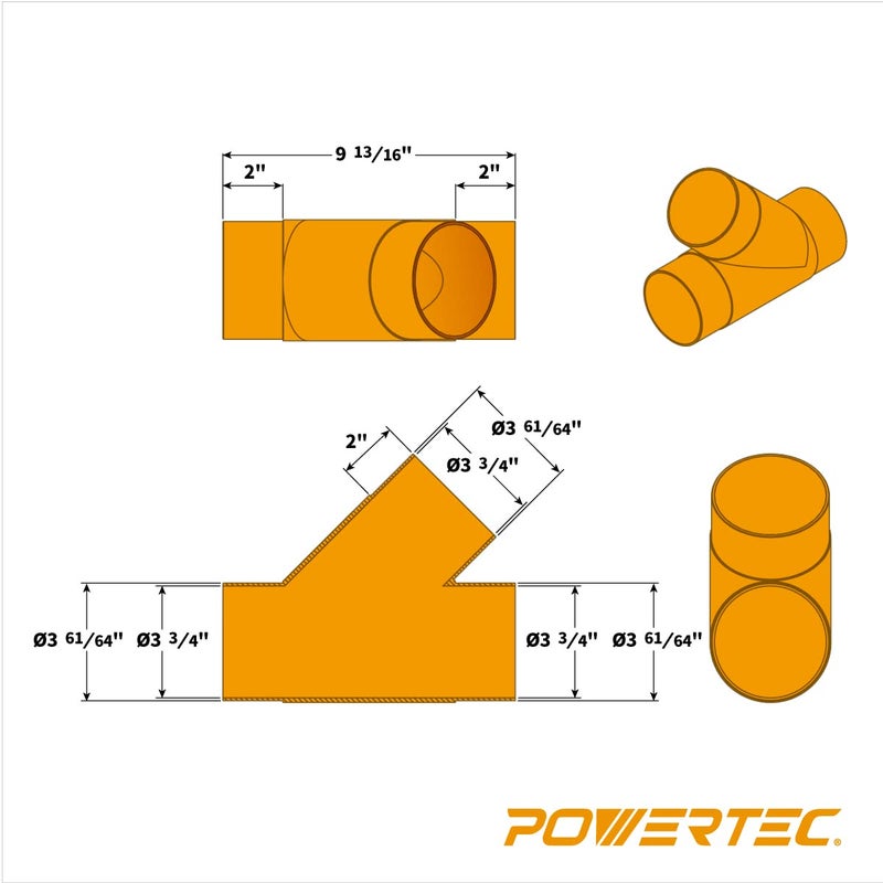 POWERTEC موصل Y POWERTEC بقطر 4 بوصة لخرطوم جمع الغبار 4"، موصلات خرطوم جمع الغبار بقطر 4 بوصة لنظام جمع الغبار، عبوة واحدة (70106) - Image 5
